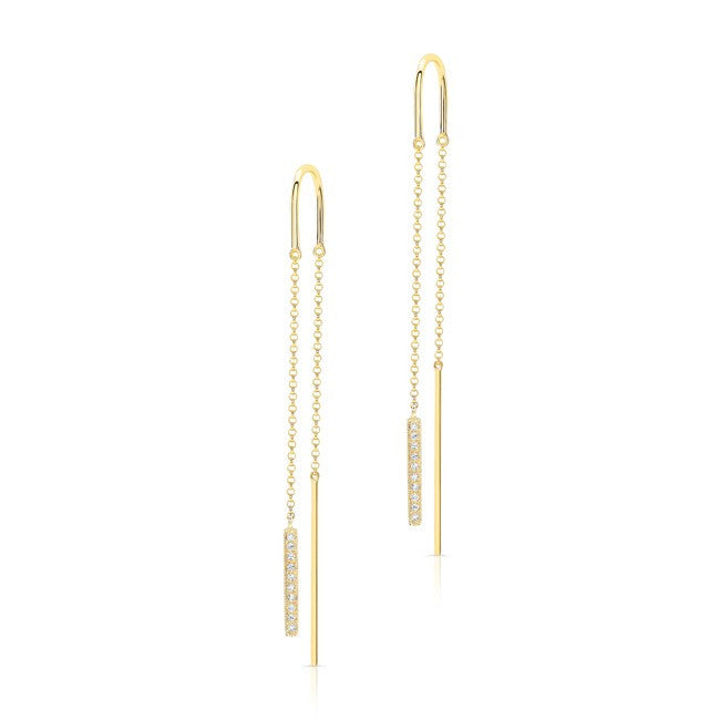 14KT Yellow Gold Diamond Bar Threader Earrings