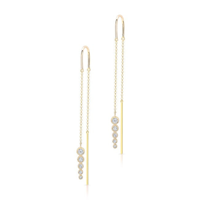 14KT Yellow Gold Bezel Set Diamond Threader Earrings