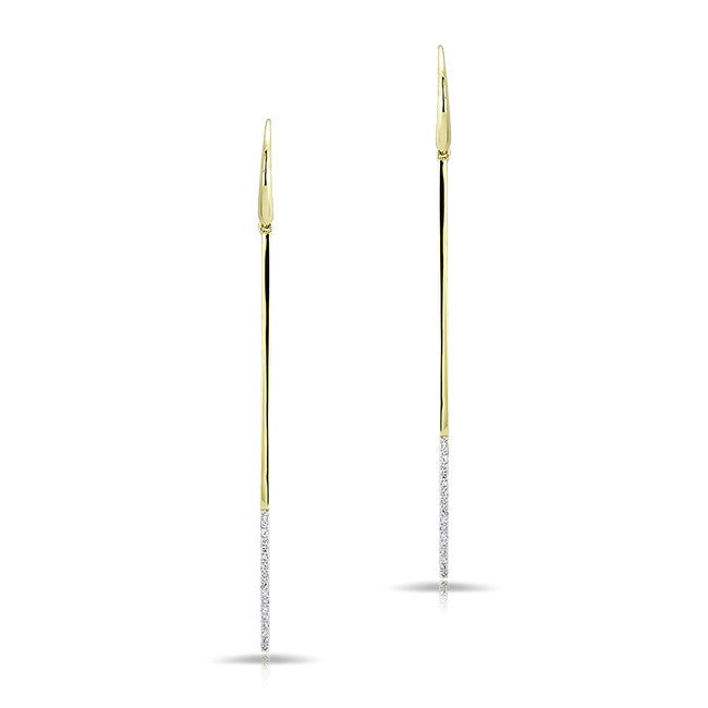 14KT Yellow Gold Diamond Dipped Bar Earrings