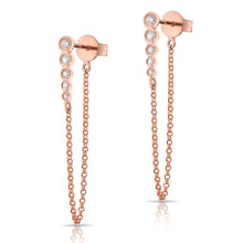 14KT Rose Gold Diamond Bezel Bar Chain Stud Earrings