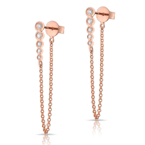 14KT Rose Gold Diamond Bezel Bar Chain Stud Earrings