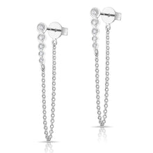 14KT White Gold Diamond Bezel Bar Chain Stud Earrings