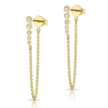 14KT Yellow Gold Diamond Bezel Bar Chain Stud Earrings