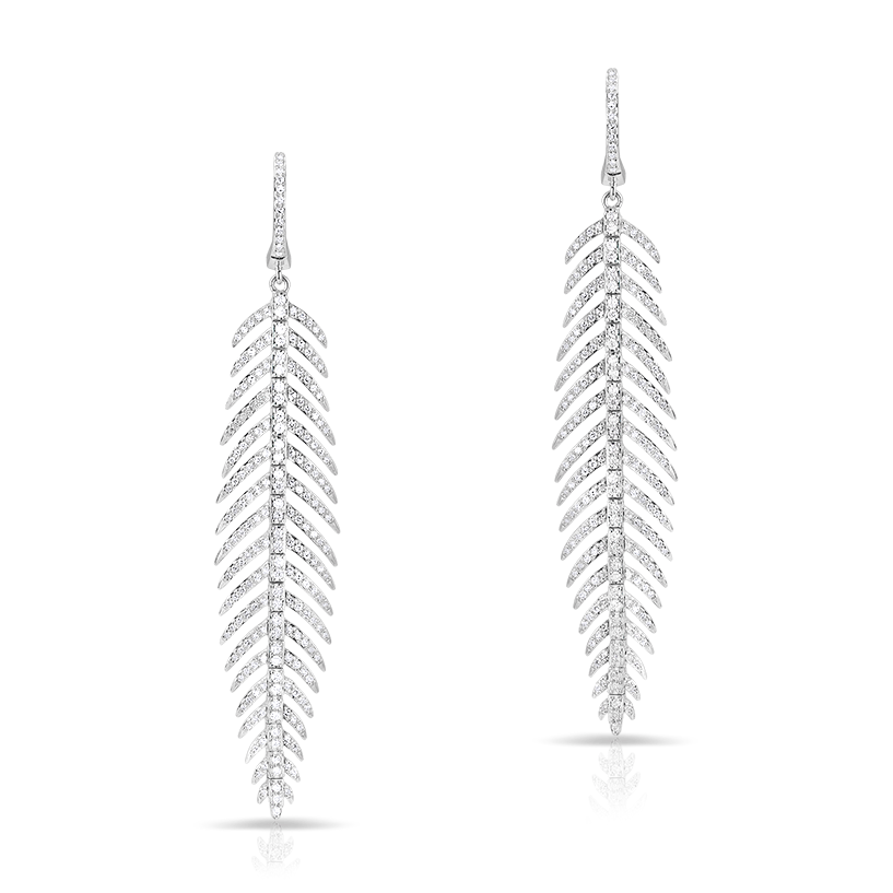 14KT White Gold Diamond Feather Earrings