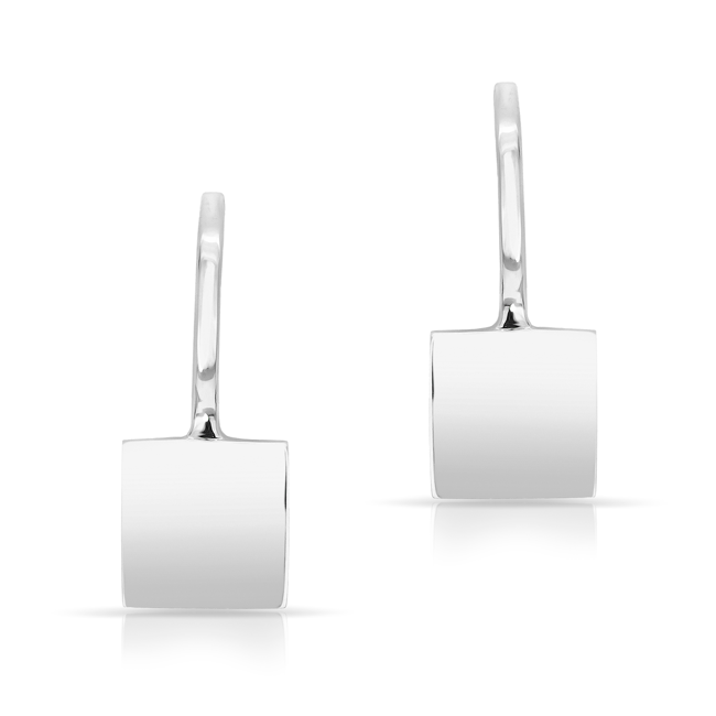 14KT White Gold Solid Square Huggie Earrings