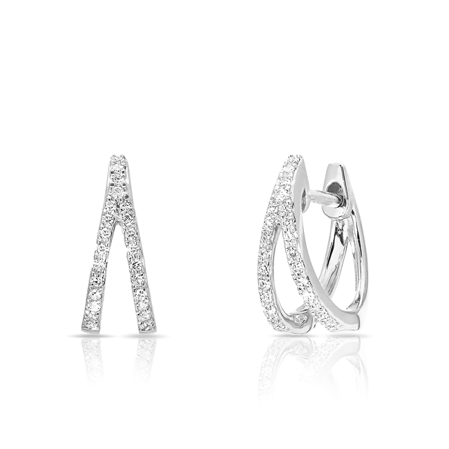 14KT White Gold Diamond Wishbone Huggie Earrings