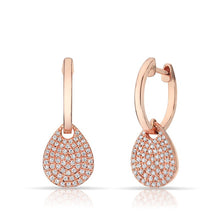 14KT Rose Gold Small Diamond Swinging Pear Huggie Earrings