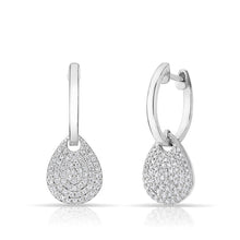 14KT White Gold Small Diamond Swinging Pear Huggie Earrings