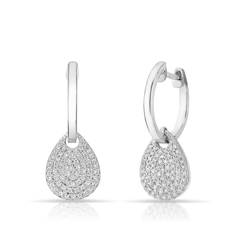 14KT White Gold Small Diamond Swinging Pear Huggie Earrings