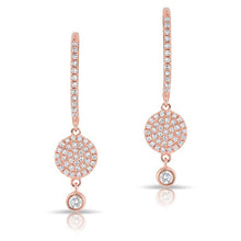 14KT Rose Gold Diamond Disc Solitaire Drop Wireback Earrings