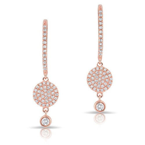 14KT Rose Gold Diamond Disc Solitaire Drop Wireback Earrings