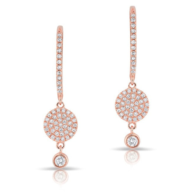 14KT Rose Gold Diamond Disc Solitaire Drop Wireback Earrings