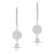 14KT White Gold Diamond Disc Solitaire Drop Wireback Earrings