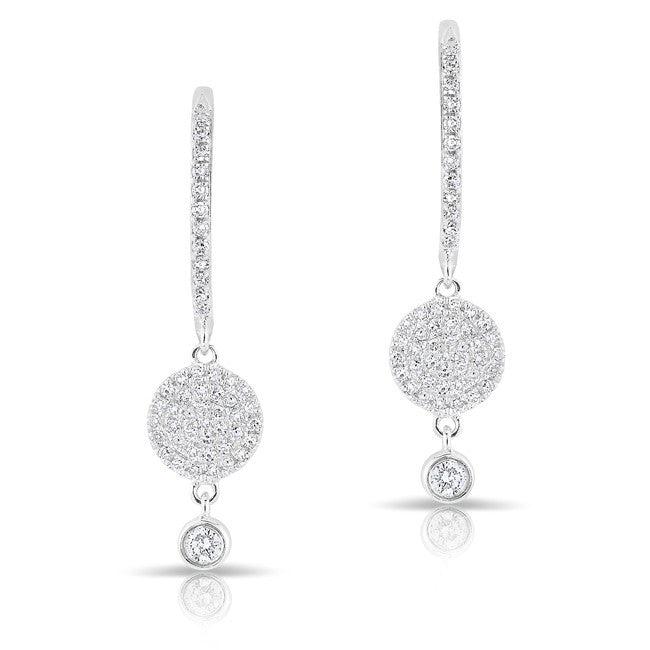 14KT White Gold Diamond Disc Solitaire Drop Wireback Earrings