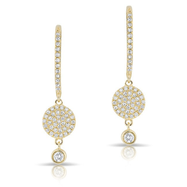 14KT Yellow Gold Diamond Disc Solitaire Drop Wireback Earrings
