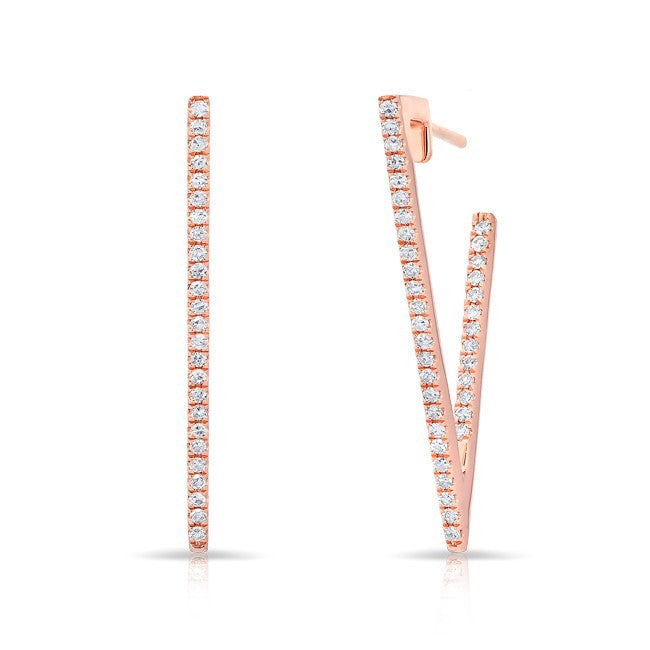 14KT Rose Gold Diamond Large Triangle Bar Earrings