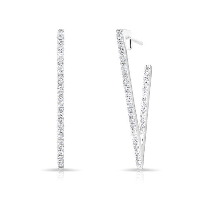 14KT White Gold Diamond Large Triangle Bar Earrings