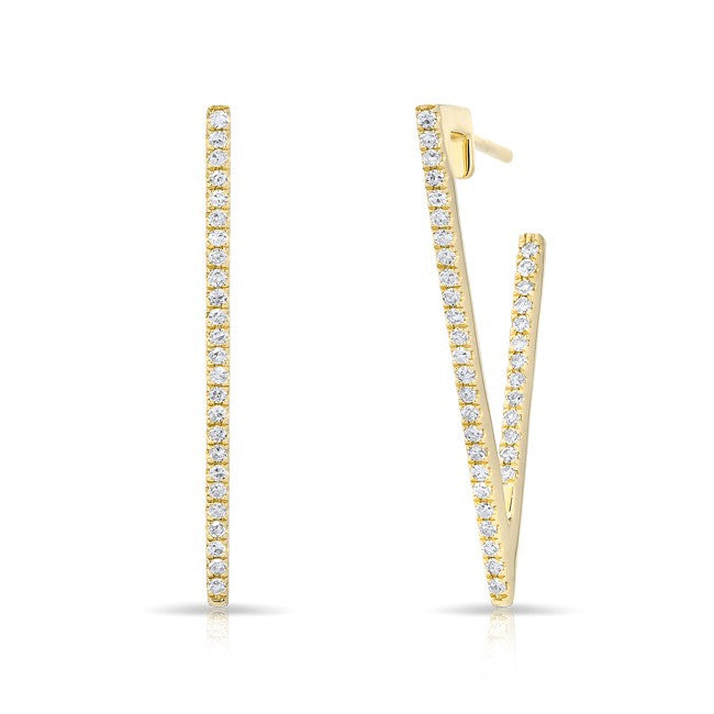 14KT Yellow Gold Diamond Large Triangle Bar Earrings