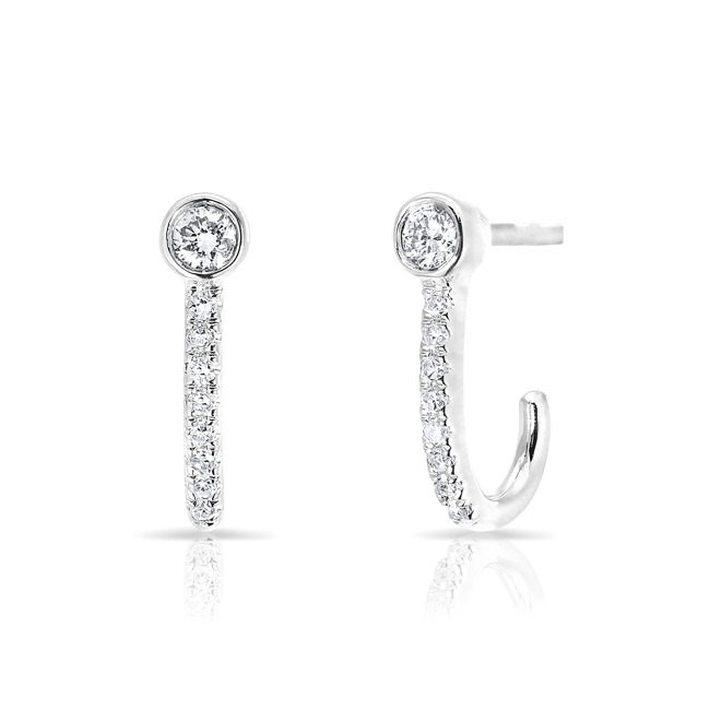 14KT White Gold Diamond Hook Stud Earrings