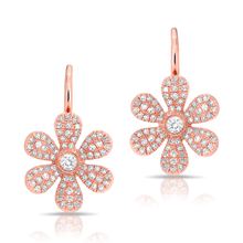14KT Rose Gold Diamond Daisy Flower Wireback Earrings