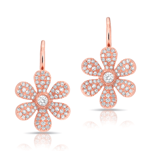 14KT Rose Gold Diamond Daisy Flower Wireback Earrings