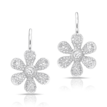 14KT White Gold Diamond Daisy Flower Wireback Earrings