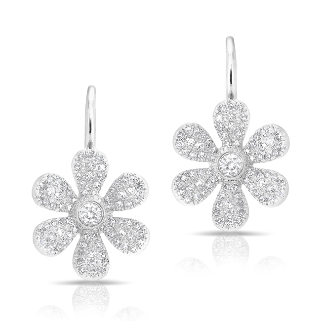 14KT White Gold Diamond Daisy Flower Wireback Earrings