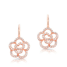 14KT Rose Gold Diamond Camellia Flower Wireback Earrings