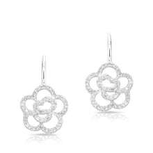 14KT White Gold Diamond Camellia Flower Wireback Earrings
