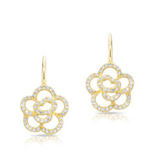 14KT Yellow Gold Diamond Camellia Flower Wireback Earrings