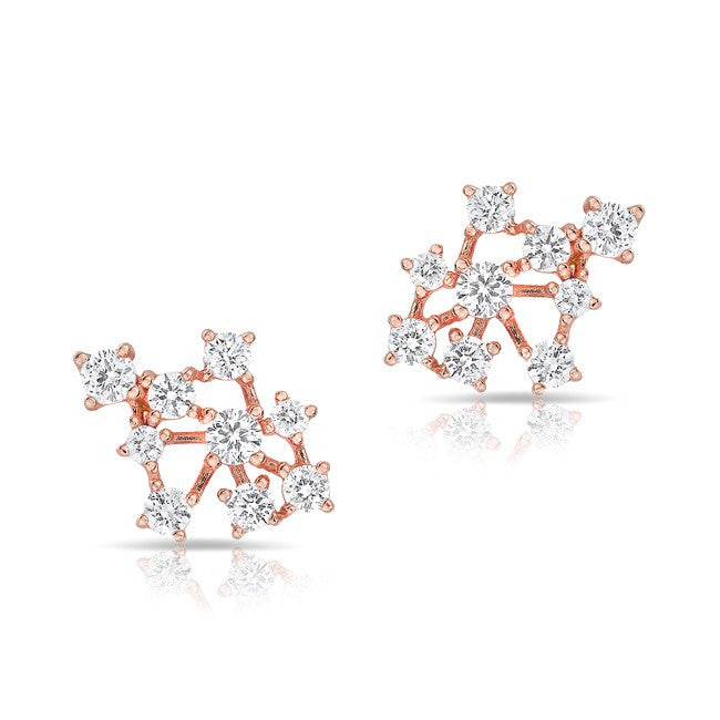 14KT Rose Gold Diamond Grappe Stud Earrings
