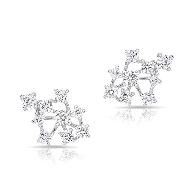 14KT White Gold Diamond Grappe Stud Earrings
