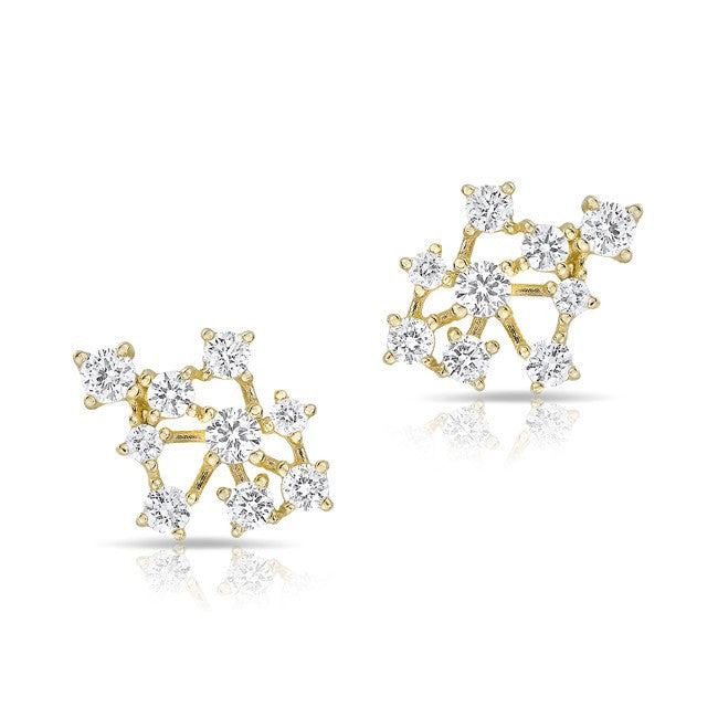 14KT Yellow Gold Diamond Grappe Stud Earrings