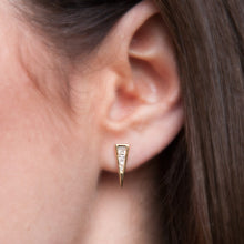 14KT Yellow Gold Baguette Diamond Triangle Stud Earrings