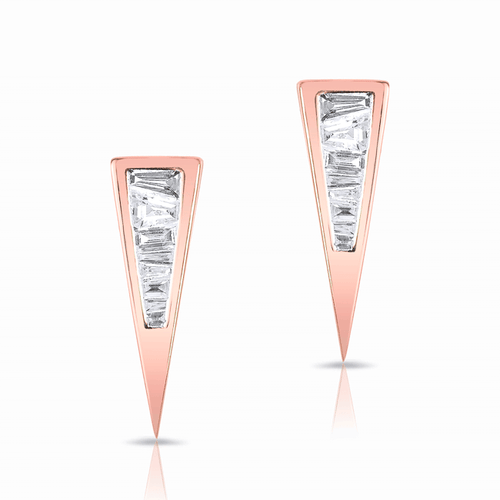 14KT Rose Gold Baguette Diamond Triangle Stud Earrings