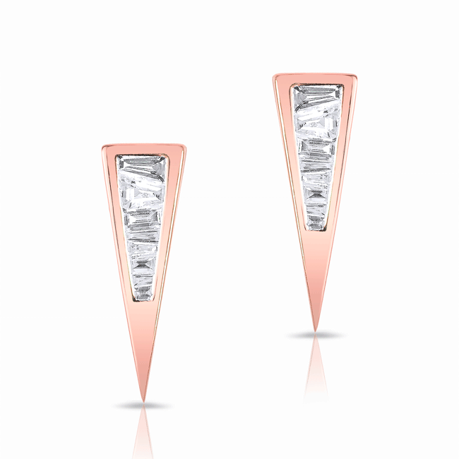 14KT Rose Gold Baguette Diamond Triangle Stud Earrings