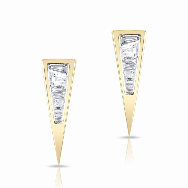 14KT Yellow Gold Baguette Diamond Triangle Stud Earrings