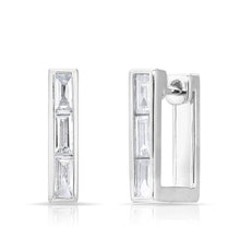 14KT White Gold Baguette Diamond Square Huggie Earrings