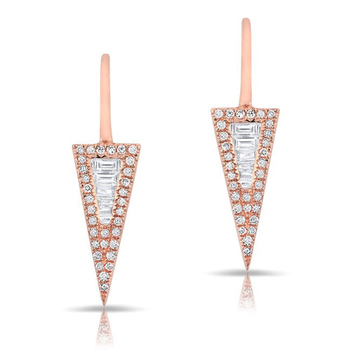 14KT Rose Gold Baguette Diamond Dagger Wireback Earrings
