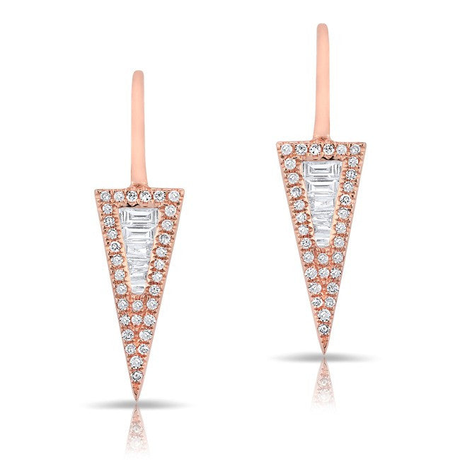 14KT Rose Gold Baguette Diamond Dagger Wireback Earrings