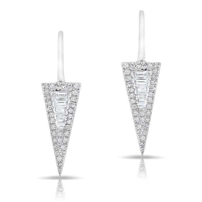 14KT White Gold Baguette Diamond Dagger Wireback Earrings