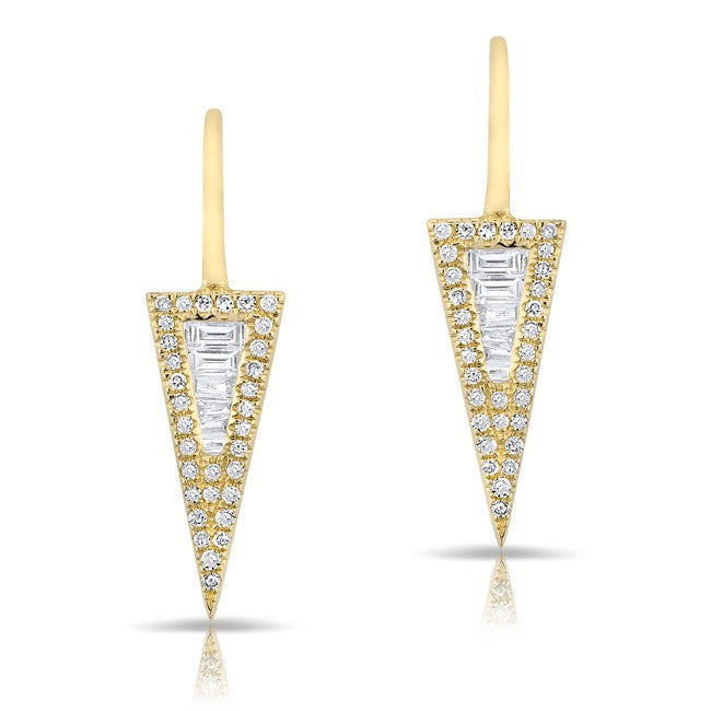 14KT Yellow Gold Baguette Diamond Dagger Wireback Earrings