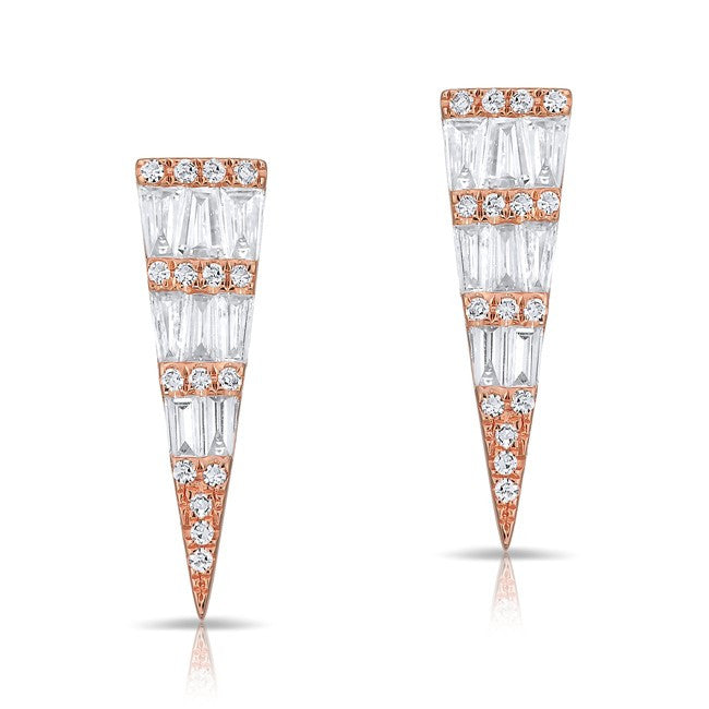 14KT Rose Gold Baguette Diamond Dagger Stud Earrings