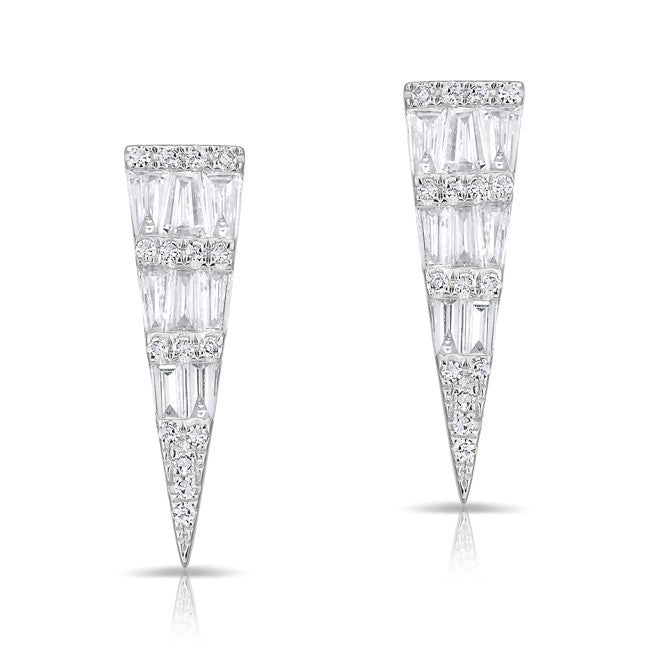 14KT White Gold Baguette Diamond Dagger Stud Earrings