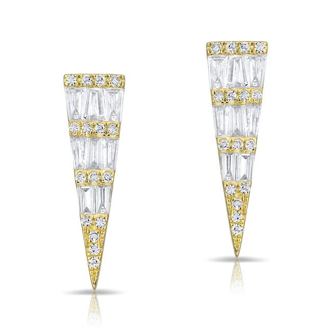 14KT Yellow Gold Baguette Diamond Dagger Stud Earrings