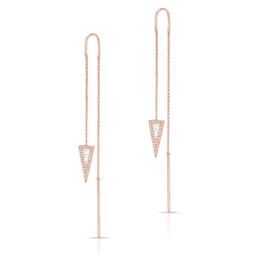 14KT Rose Gold Baguette Diamond Triangle Threader Earrings