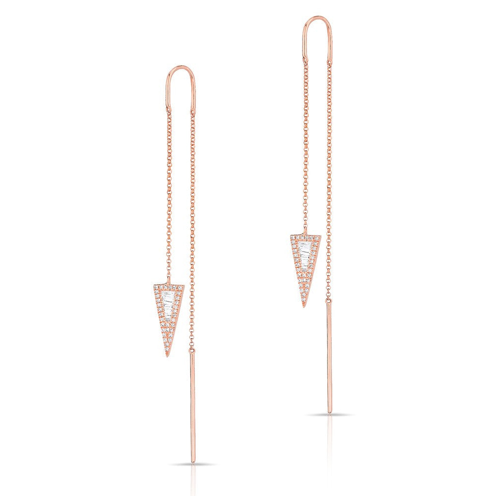 14KT Rose Gold Baguette Diamond Triangle Threader Earrings