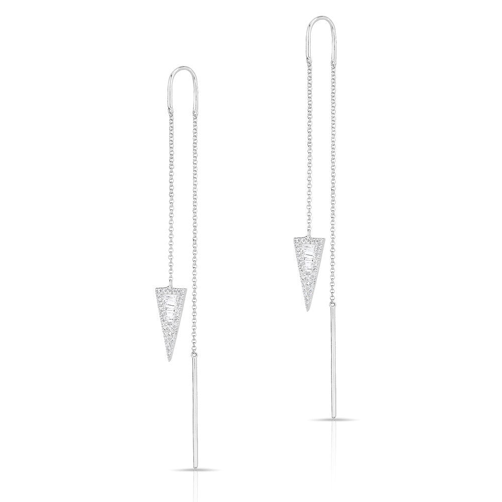 14KT White Gold Baguette Diamond Triangle Threader Earrings