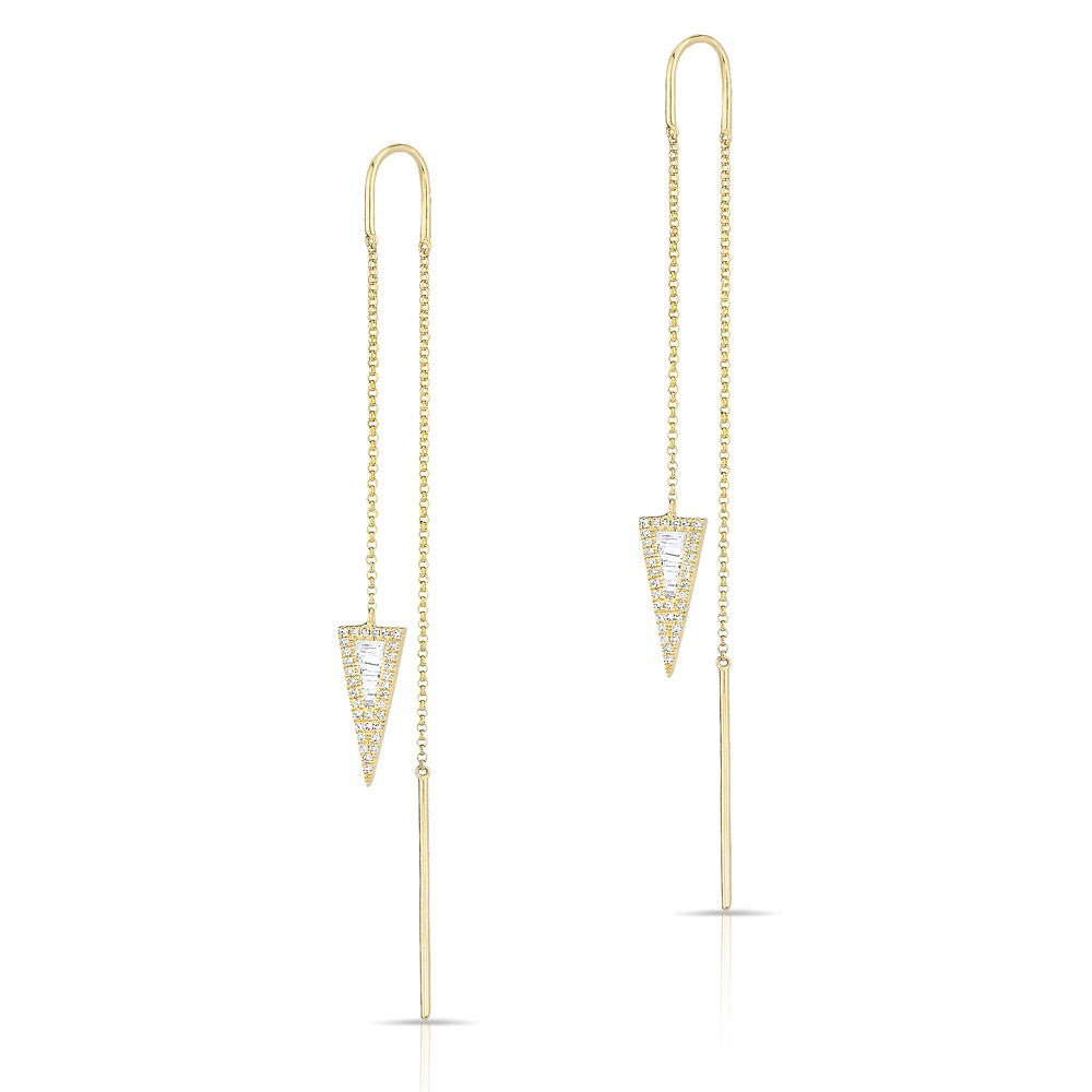 14KT Yellow Gold Baguette Diamond Triangle Threader Earrings