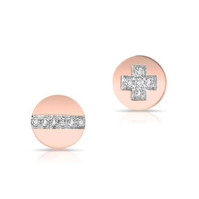 14KT Rose Gold Diamond Reverse Hardware Stud Earrings